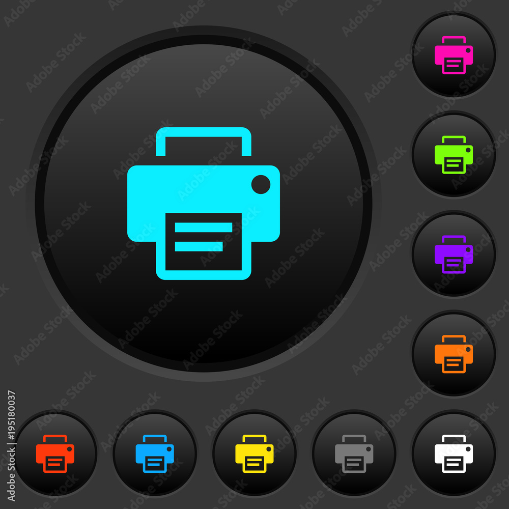 Poster printer dark push buttons with color icons