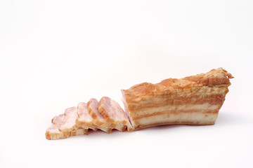 Obraz na płótnie Canvas bacon sliced on white background. pork fat with veins.