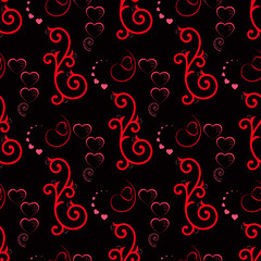 Seamless texture with beautiful delicate hearts. Graphic background for your design. Nice pattern for Valentines Day. Red lacy hearts on a white background.