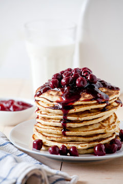 Homemade Pancakes With Cherry Topping