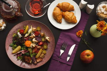 Restaurant breakfast with warm potato salad