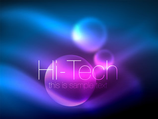 Blurred neon glowing circle, hi-tech modern bubble template, techno glowing glass round shapes or spheres. Geometric abstract background