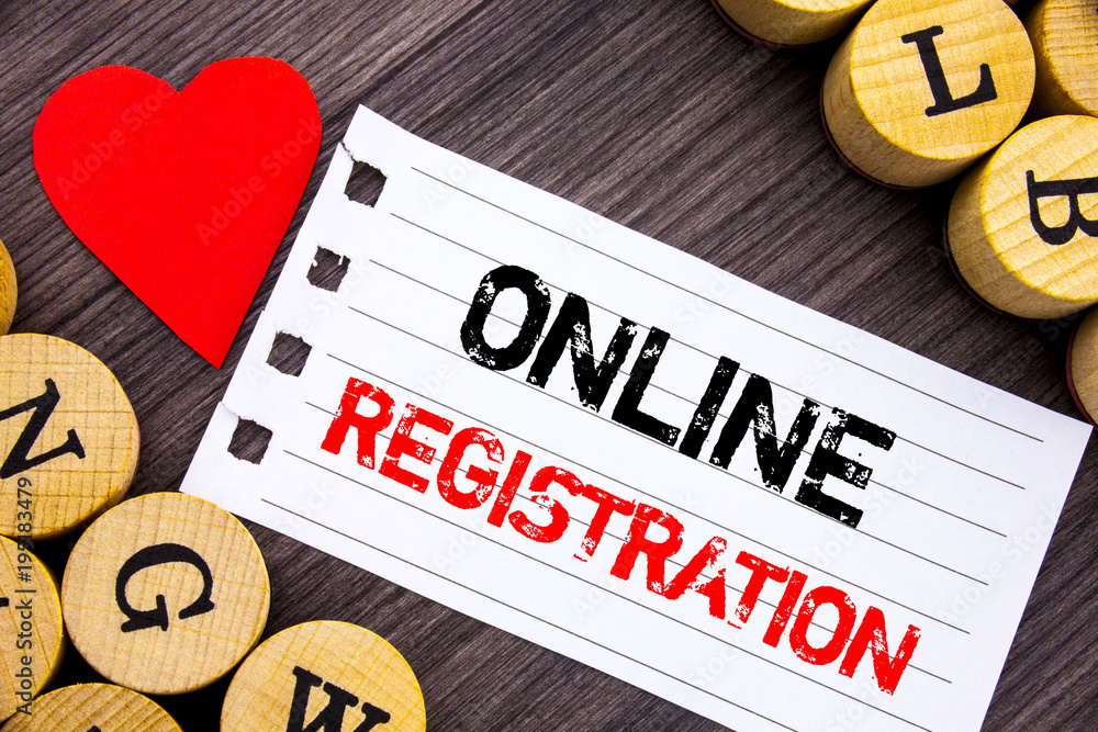 Poster handwriting text showing online registration. conceptual photo register web subscription subscribe w