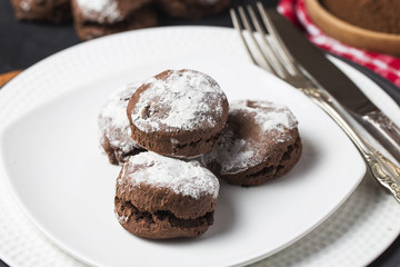 Scone chocolate chip with crumb on wood table