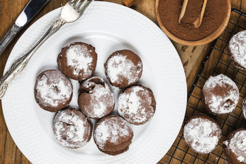Scone chocolate chip with crumb on wood table