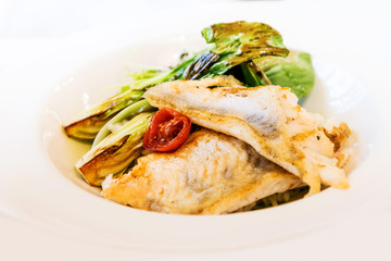 grilled seafood and vegetables-french cuisine dish with many vegetables