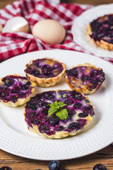 Blueberry tart, pie, tartlet with vanilla custard.