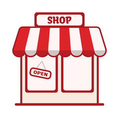 Colored shop icon, store front. Vector illustration