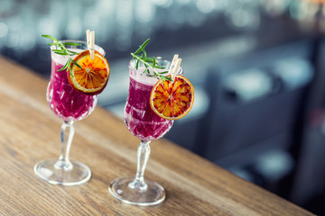 Cocktail drink. Alcoholic cocktail drink on bar counter in pub or restaurant