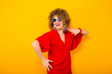 Attractive woman with short curly hair