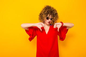 Attractive woman with short curly hair