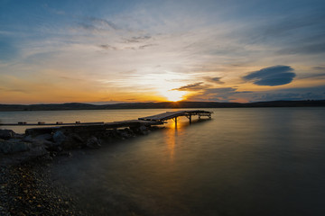 Obraz premium Landscape with sundawn at White Lake, Altay, Russia