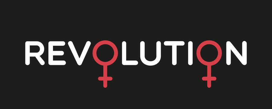 Concept of feminism. Revolution with female gender symbols. Flat design, vector illustration