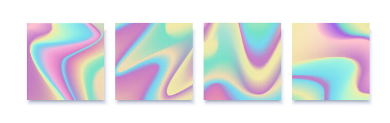 Naklejka premium Hologram abstract backgrounds set with white backdrop. Trendy gradient backdrop with hologram.