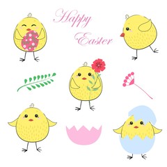 Happy Easter chicken. It is the spring. Vector illustration.