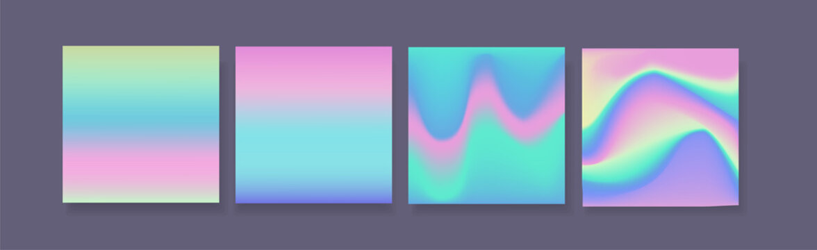 Hologram gradient set of four backgrounds with dark backdrop.