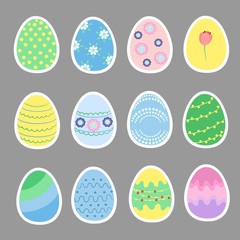 Easter eggs, stickers set. It's spring. Gift. Seasonal celebration. Vector illustration.