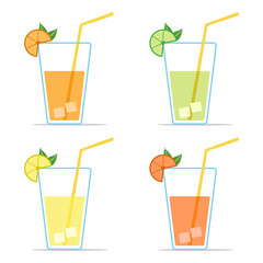 Colored set of citrus fresh juice. Vector illustration