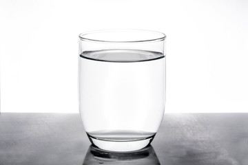 Glass with water on white background