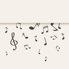 Decorative paper background with falling music notes. Place for your text. Vector illustration