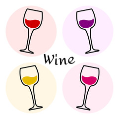 Colored set of wine glasses. Vector illustration
