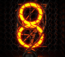 Nixie tube indicator. The number eight of retro. 3d render.