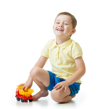 child with toy isolated on a white background