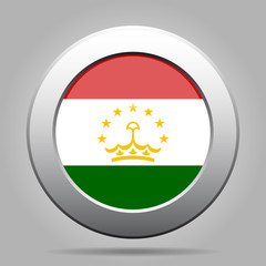 Flag of Tajikistan. Metal gray round button.