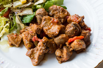 Turkey Meat Saute with Salad / Et Sote Kavurma Kebap or Kebab