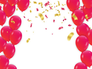 Red balloons and confetti concept design background