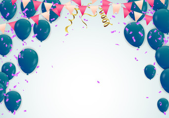 Balloons And Holiday Confetti. Vector Holiday Illustration Of Color Balloons Background Vector  EPS10