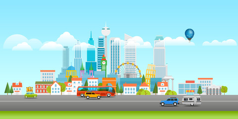 Modern cityscape vector illustration. Vector panarama