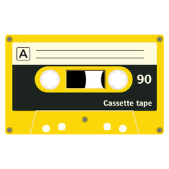 Retro audio cassette, realistic illustration isolated on white.