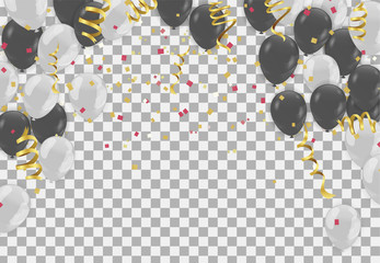 Balloons  Colored confetti with ribbons and festoons on the white. Eps 10 vector file.