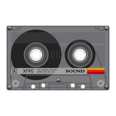 Vintage audio cassette tape design, flat illustration.