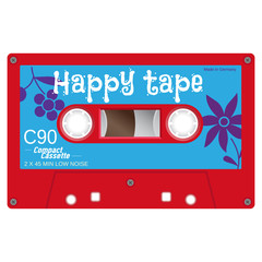 Audio cassette tape illustration isolated on white.