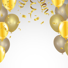 balloons, vector illustration. Confetti and ribbons, Celebration background template with.