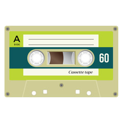 Vintage technology audio cassette tape isolated on white background.