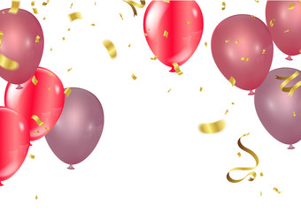 balloons, vector illustration. Confetti and ribbons, Celebration background template with.