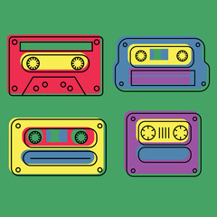 Retro feel audio cassettes set, authentic design.