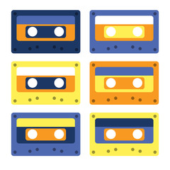 Naklejka premium Retro cassettes simple design set, flat illustration.