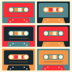 Fototapeta premium Retro cassettes simple design set, flat illustration.