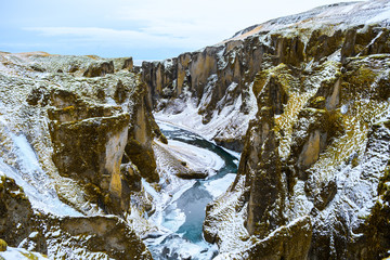 Fototapeta na wymiar amazing panorama of fjadrargljufur cliff, iceland