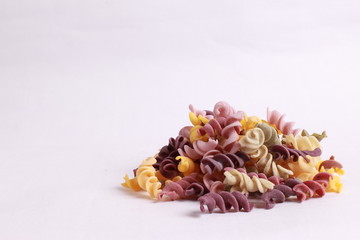 mixed vegetable pasta isolated on white background