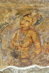 Sigiriya Frescoes, paintings of semi-nude women of king Kasyapa's harem at  Sigiriya (Lion Rock)