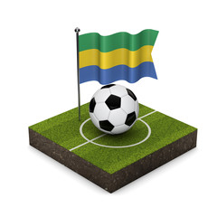 Gabon flag football concept. Flag, ball and soccer pitch isometric icon. 3D Rendering