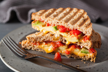grilled cheese sandwich with avocado and tomato