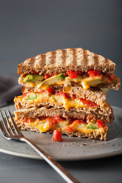 grilled cheese sandwich with avocado and tomato
