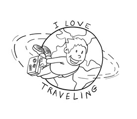 cartoon Earth globe .Tourism vector,  Love Travel.