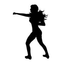 Vector silhouette of woman who boxing on white background.
